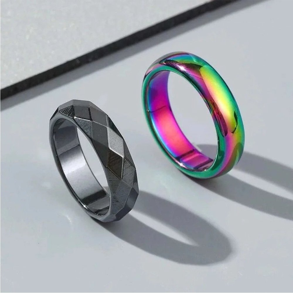 Holographic and Hematite Look Rings